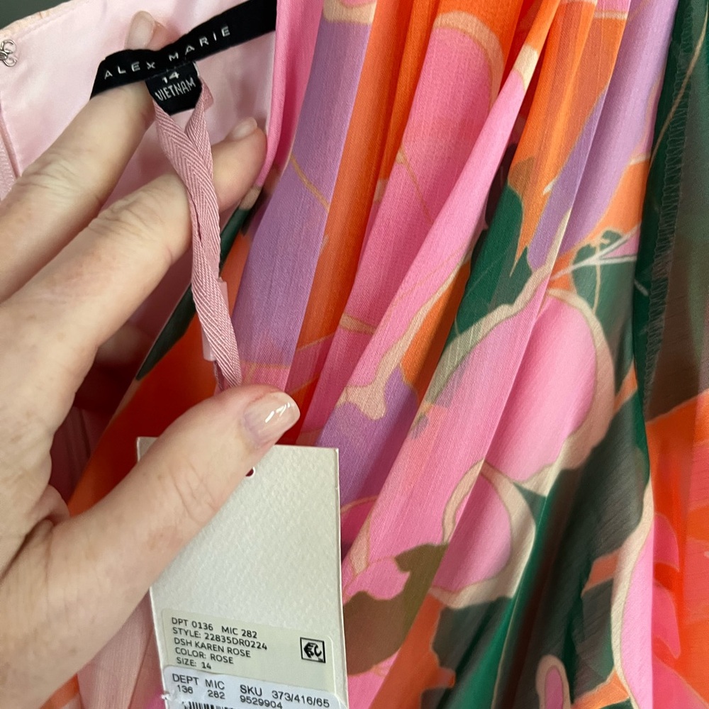 Floral Twist Front Chiffon Dress - Pink & Orange - Picture 3 of 5